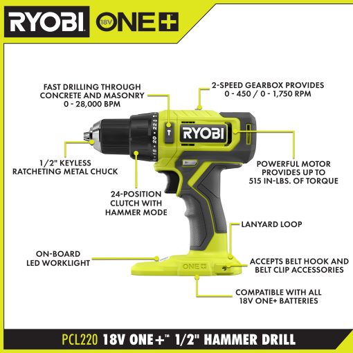 18V ONE+ 1/2" HAMMER DRILL - Image 2