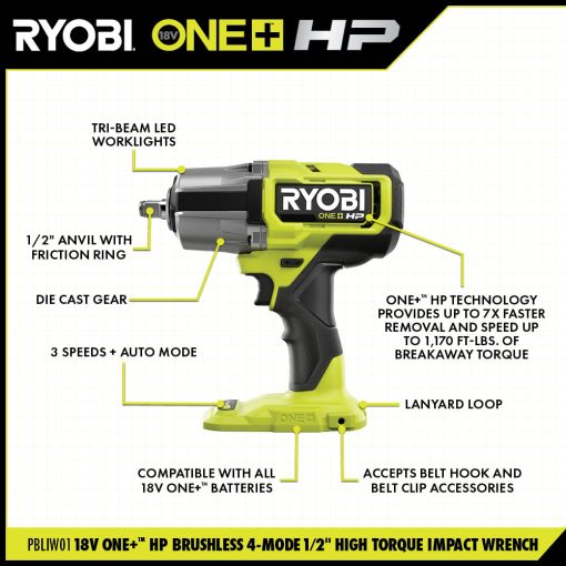 18V ONE+ HP Brushless 4-Mode 1/2" High Torque Impact Wrench Kit - Image 2