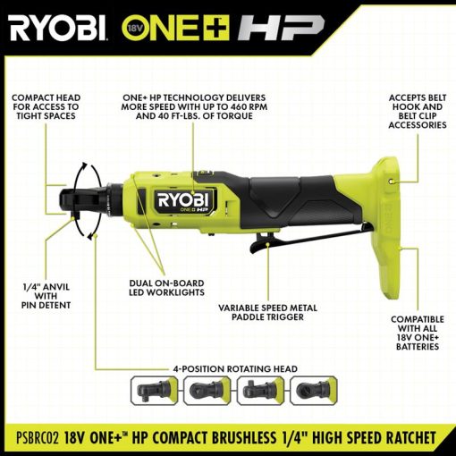 18V ONE+ HP COMPACT BRUSHLESS 1/4" High Speed Ratchet Kit - Image 3