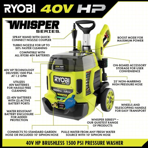 40V HP BRUSHLESS WHISPER SERIES 1500 PSI 1.2 GPM PRESSURE WASHER - Image 3