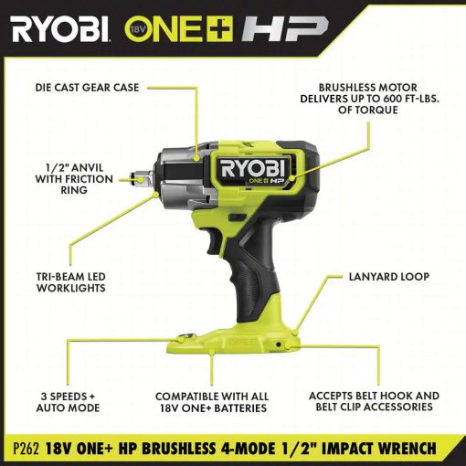 18V ONE+ HP Brushless 4-Mode 1/2" Impact Wrench Kit - Image 2