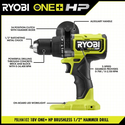 18V ONE+ HP Brushless 1/2" Hammer Drill - Image 2
