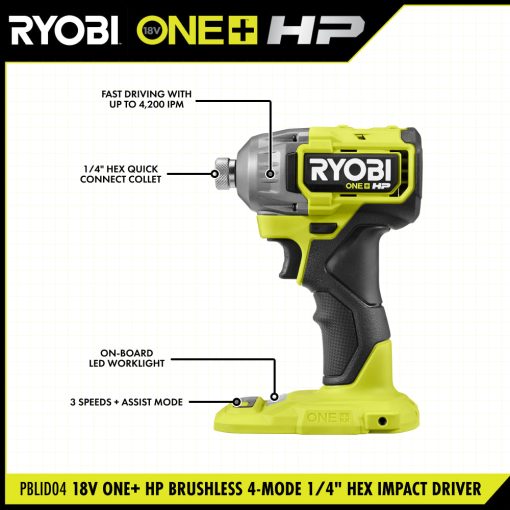 18V ONE+ HP Brushless 4-Mode 1/4" Hex Impact Driver - Image 2