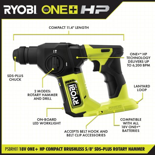 18V ONE+ HP COMPACT BRUSHLESS 5/8" SDS-PLUS ROTARY HAMMER - Image 2