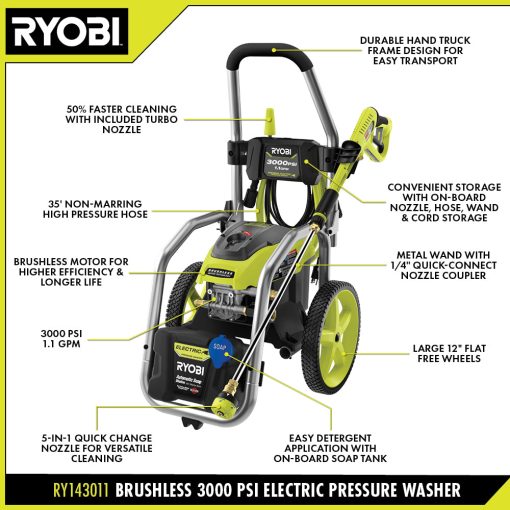 3000 PSI 1.1 GPM BRUSHLESS ELECTRIC PRESSURE WASHER WITH 12" 2300 PSI SURFACE CLEANER - Image 3