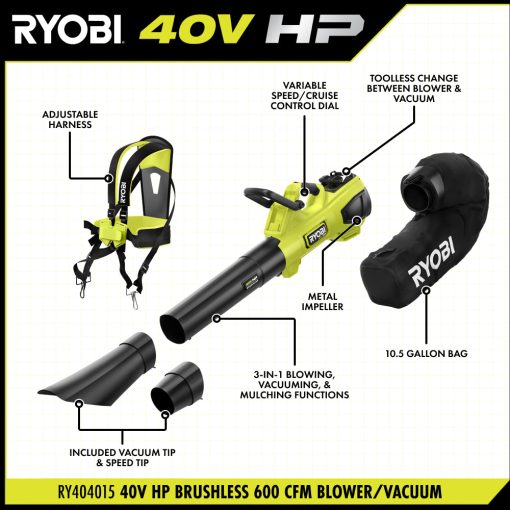 40V HP BRUSHLESS 600 CFM BLOWER/VACUUM KIT - Image 3