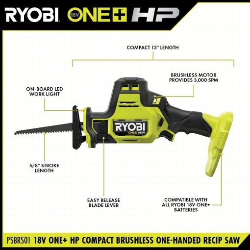 18V ONE+ HP Compact Brushless One-Handed Reciprocating Saw - Image 3