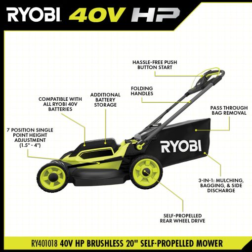 40V HP BRUSHLESS 20" SELF-PROPELLED LAWN MOWER - Image 3