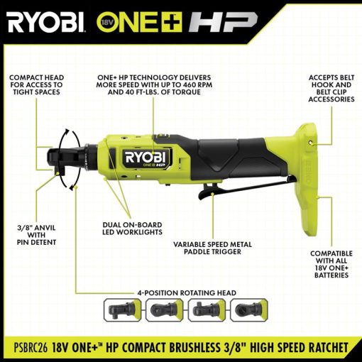 18V ONE+ HP COMPACT BRUSHLESS 3/8" High Speed Ratchet KIT - Image 3