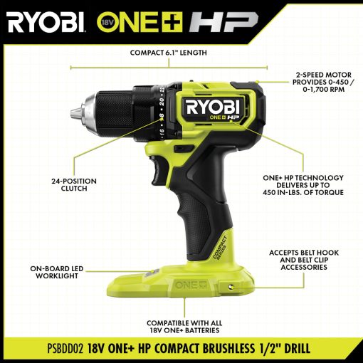 18V ONE+ HP Compact Brushless 1/2" Drill/Driver Kit - 图片 3